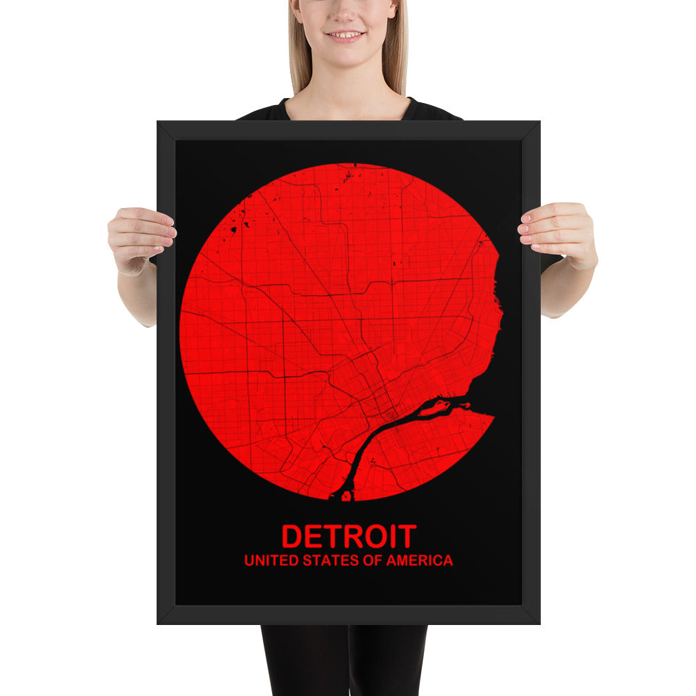 Detroit Circular Red Framed Map