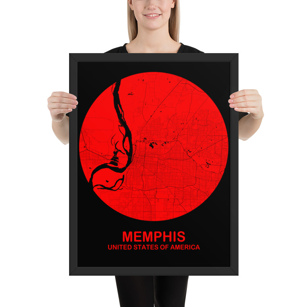 Memphis Circular Red Framed Map