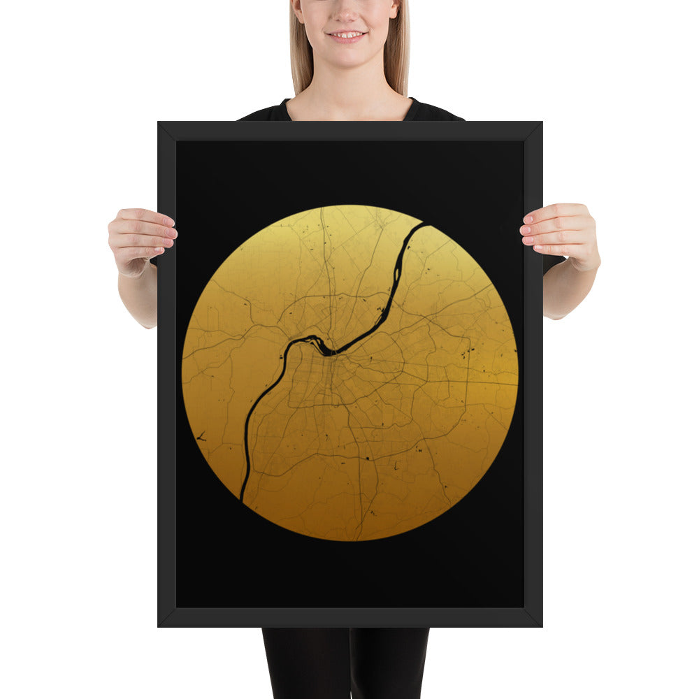 Louisville Gold on Black Framed Map