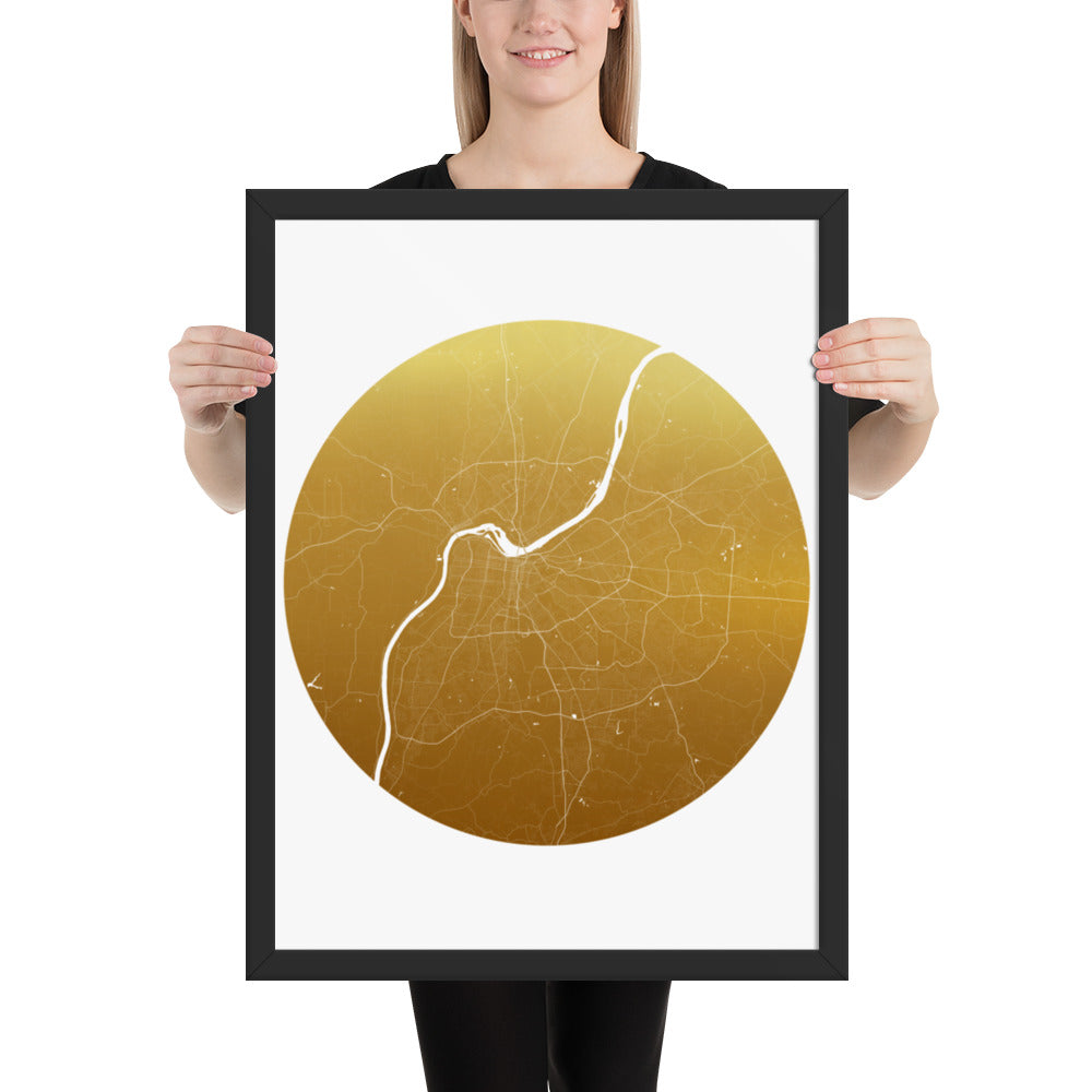 Louisville Gold on White Framed Map