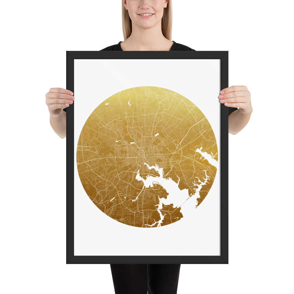 Baltimore Gold on White Framed Map