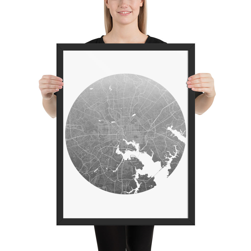 Baltimore Silver on White Framed Map