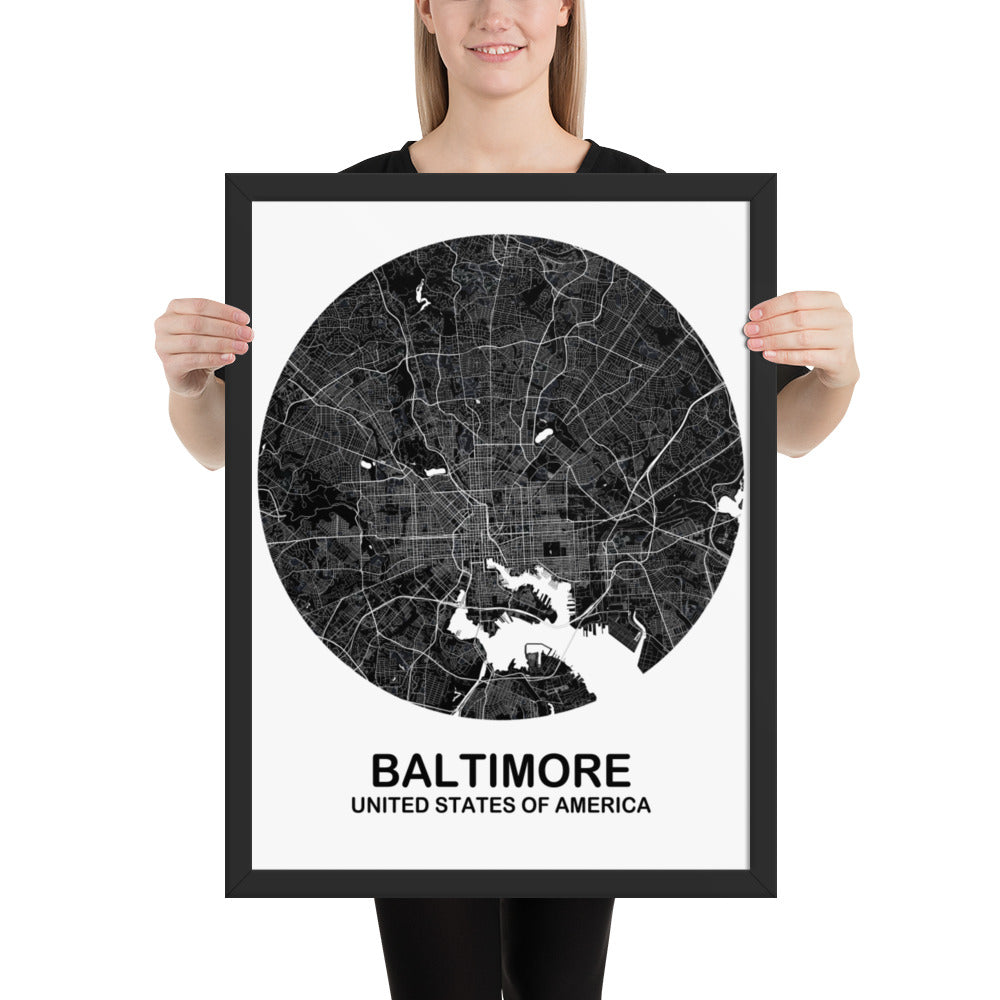 Baltimore Circular Black Framed Map