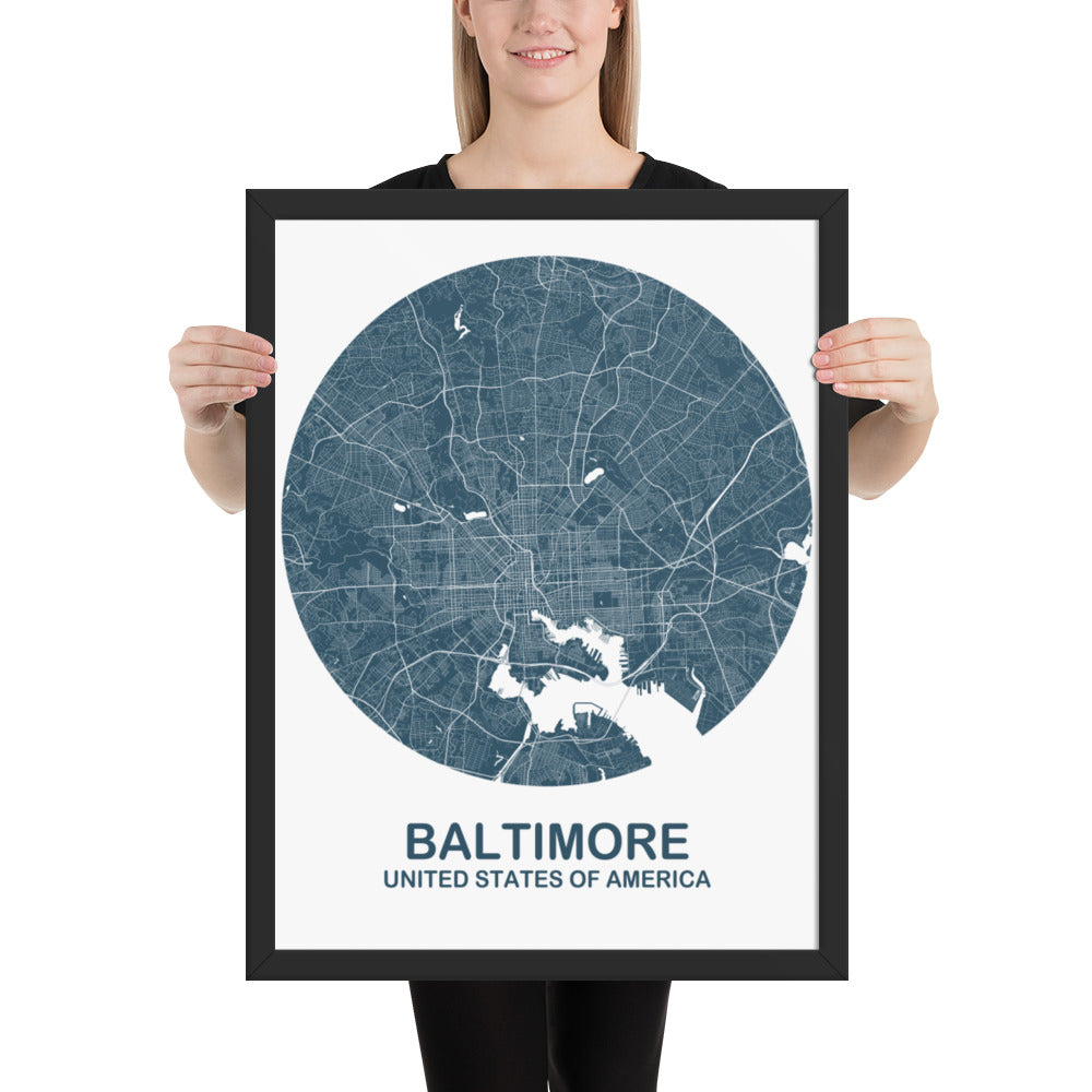 Baltimore Circular Blue Framed Map