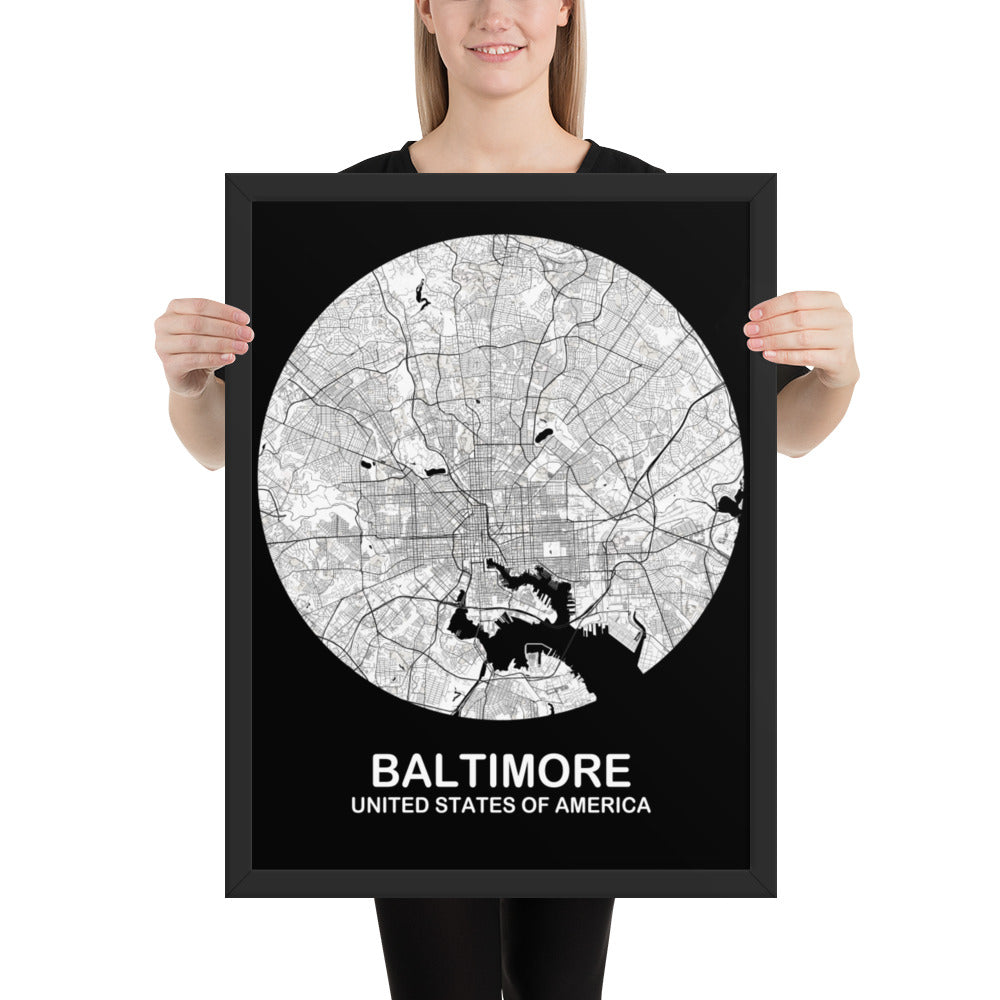 Baltimore Circular White Framed Map