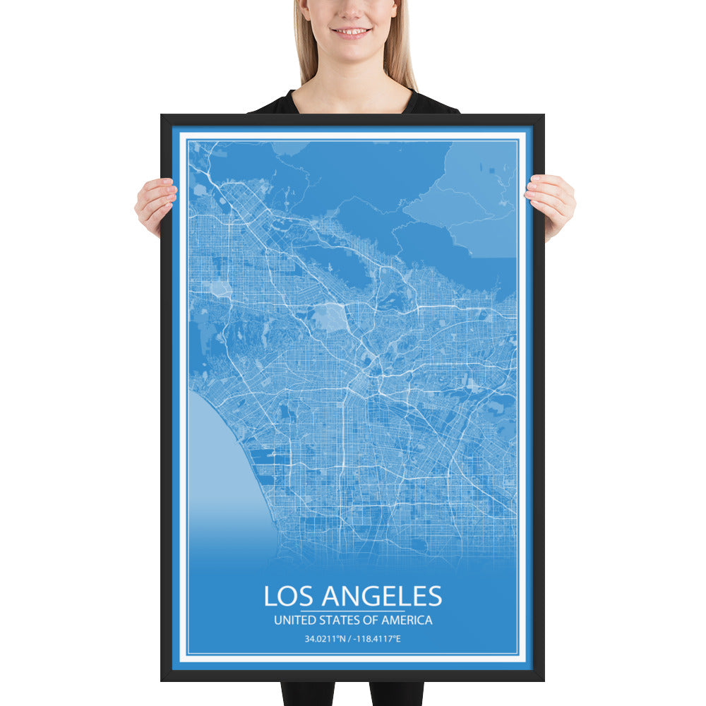 Los Angeles Blue and White Framed Map