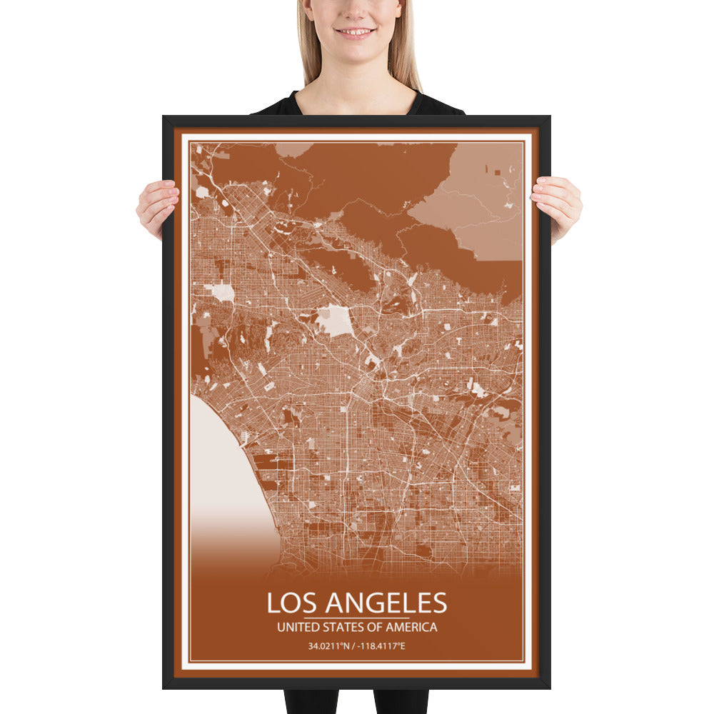 Los Angeles Brown and White Framed Map