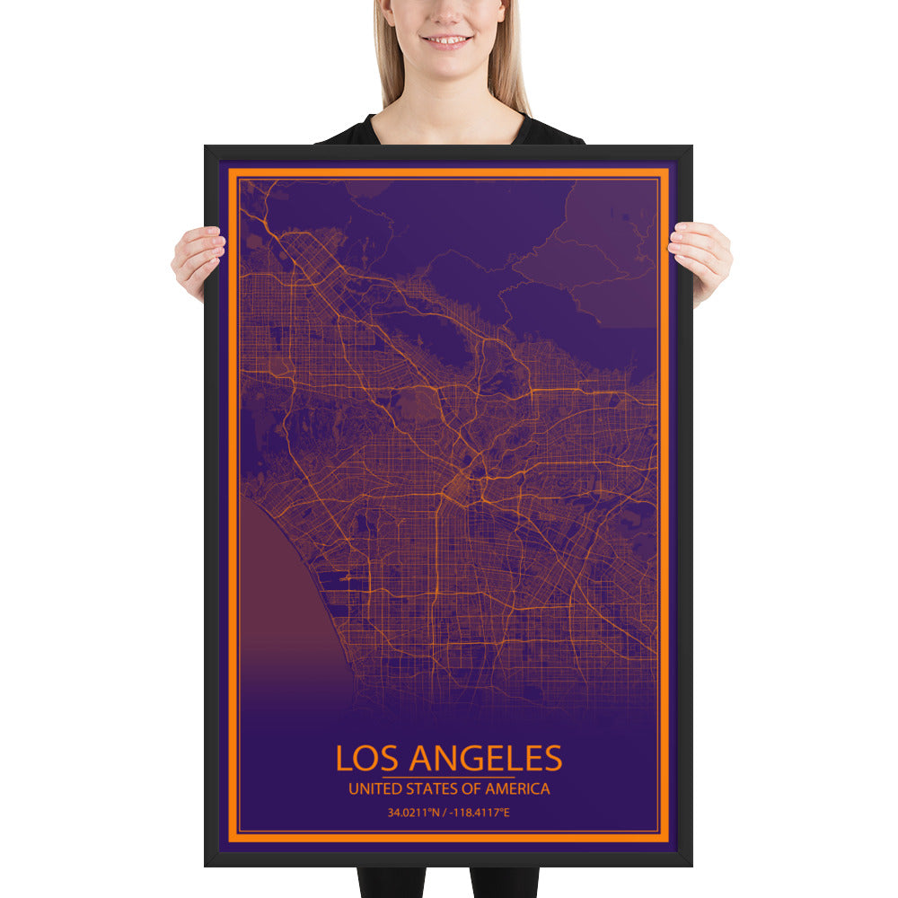 Los Angeles Purple and Orange Framed Map