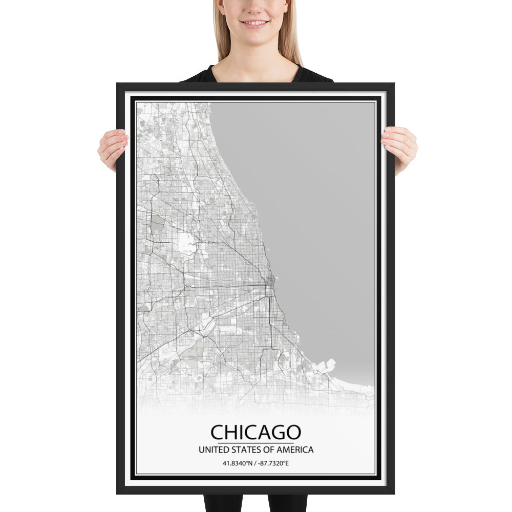 Chicago White Framed Map