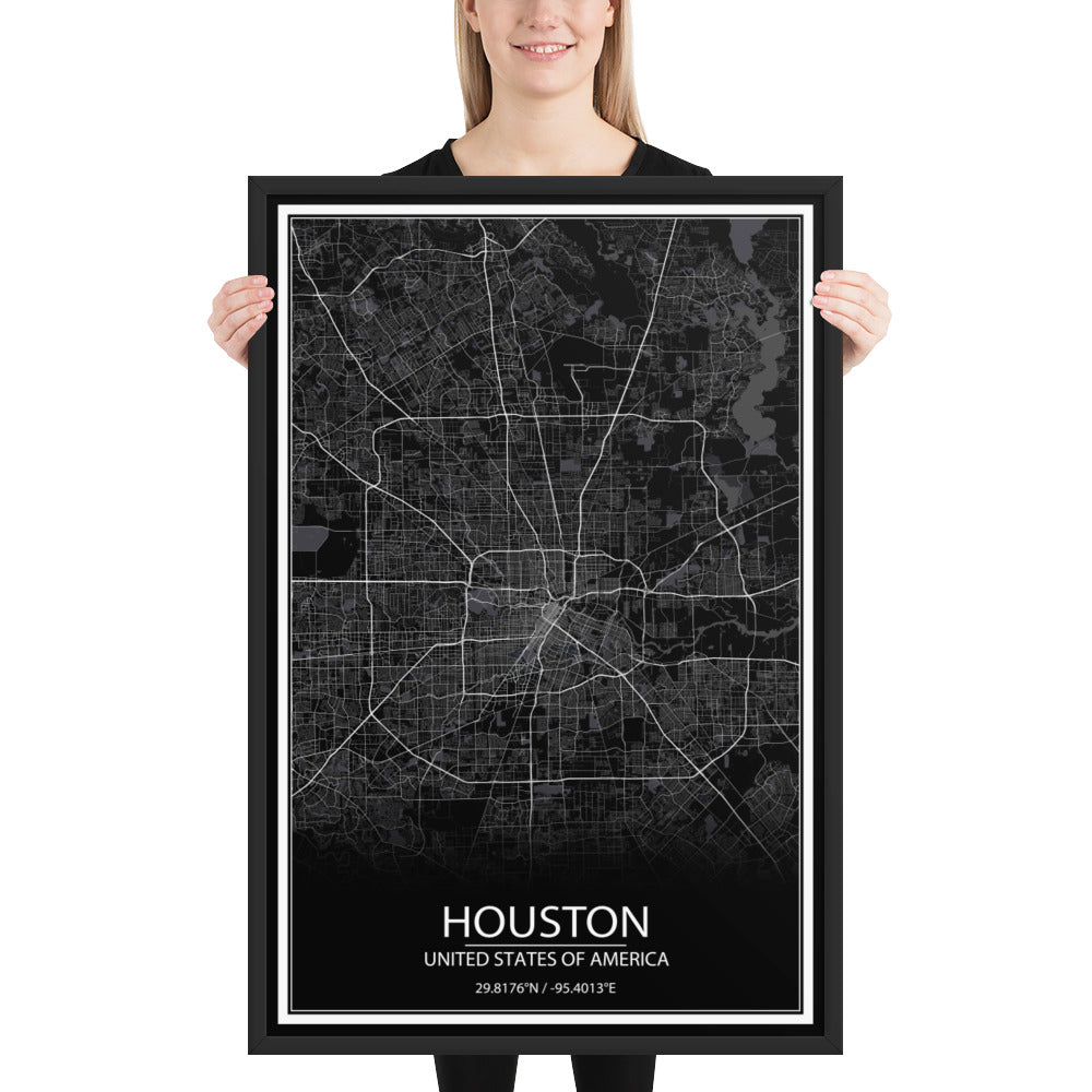 Houston Black Framed Map