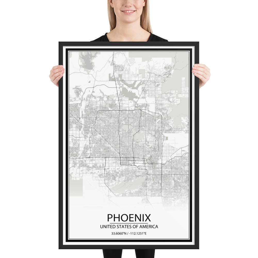 Phoenix White Framed Map