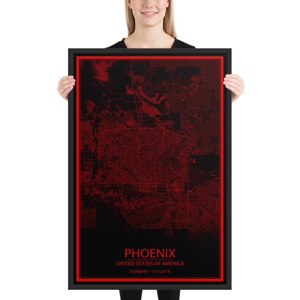 Phoenix Black and Red Framed Map