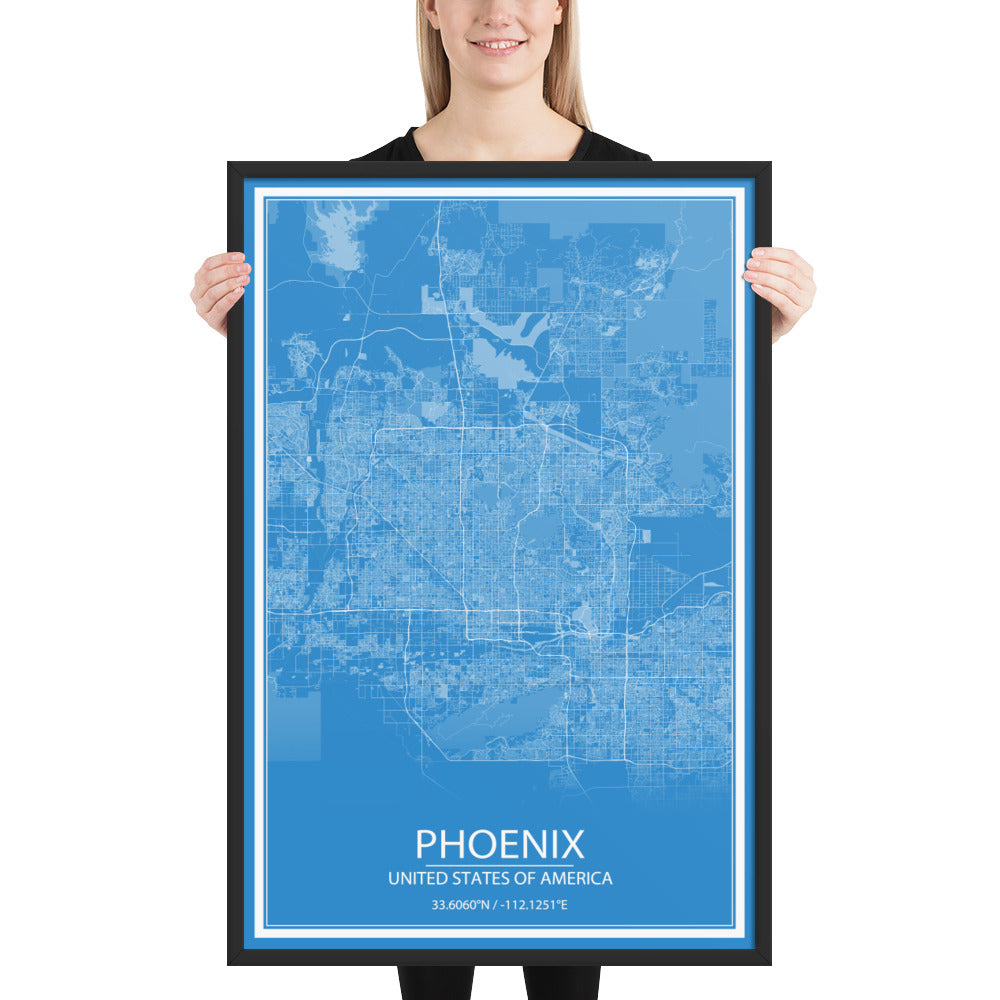 Phoenix Blue and White Framed Map