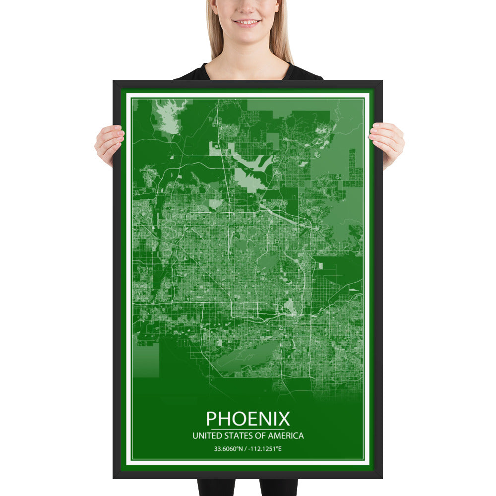 Phoenix Green and White Framed Map