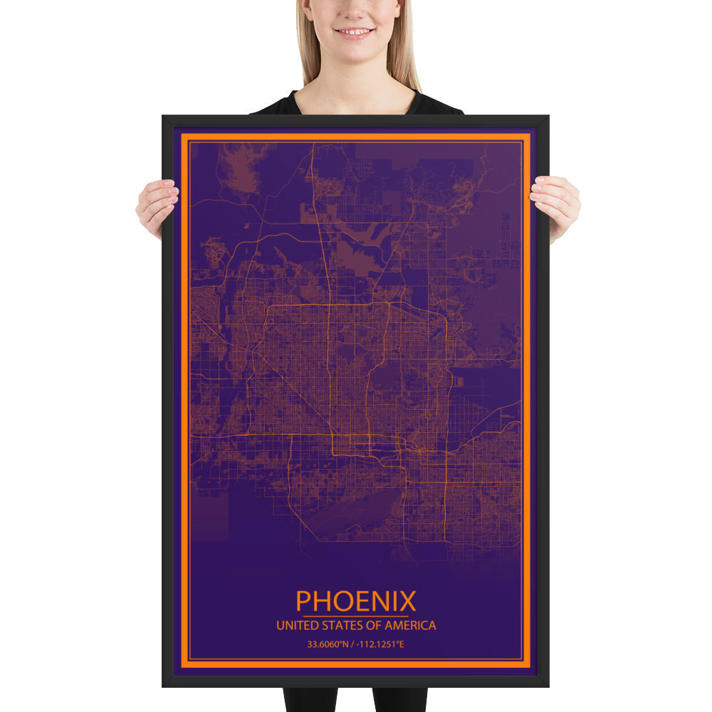 Phoenix Purple and Orange Framed Map