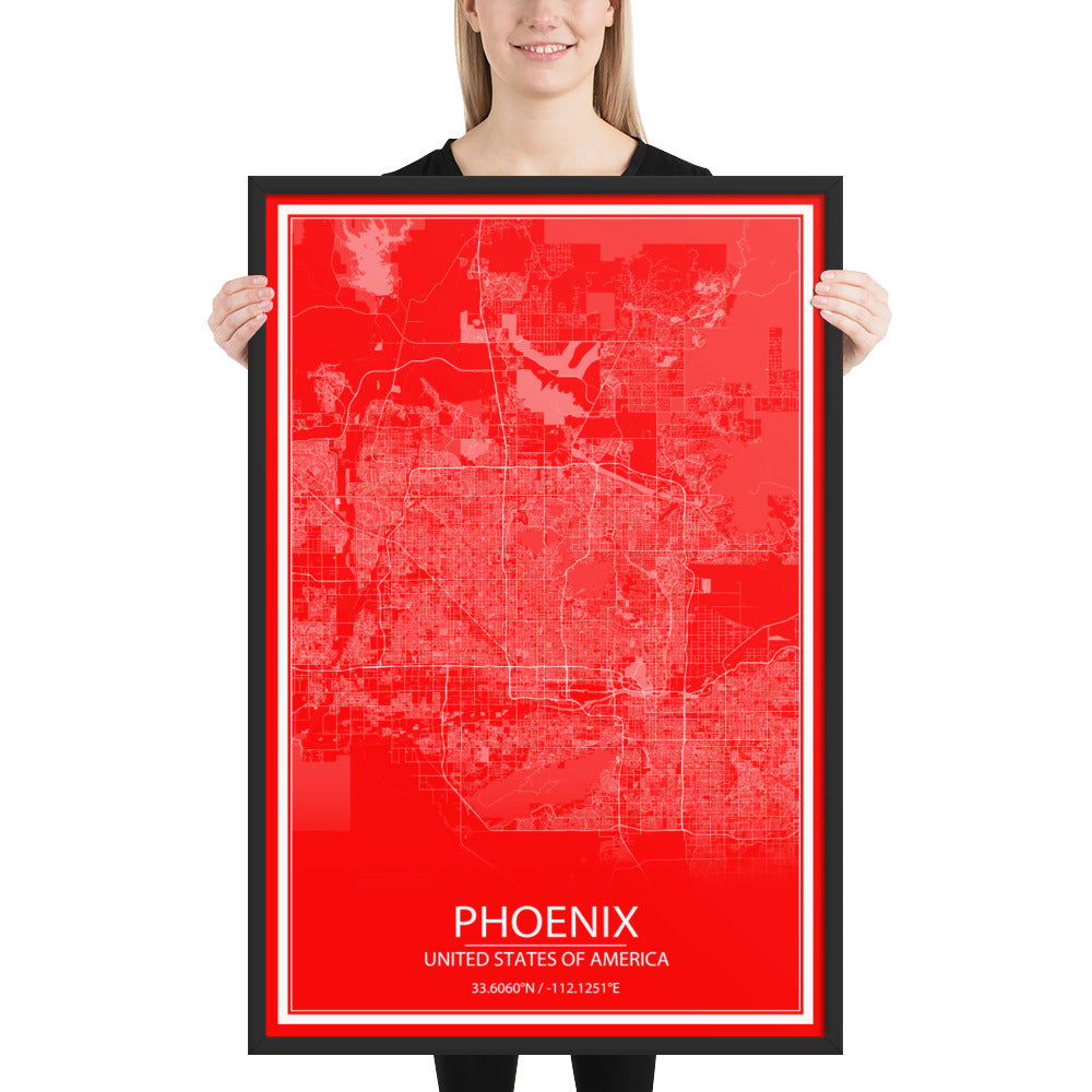 Phoenix Red and White Framed Map