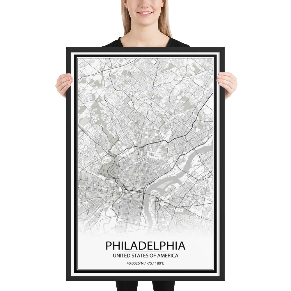 Philadelphia White Framed Map