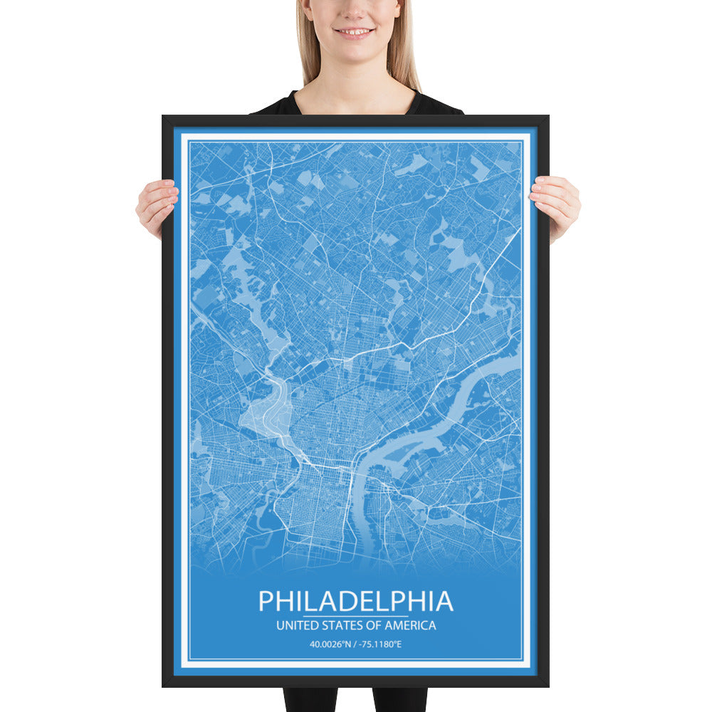 Philadelphia Blue and White Framed Map