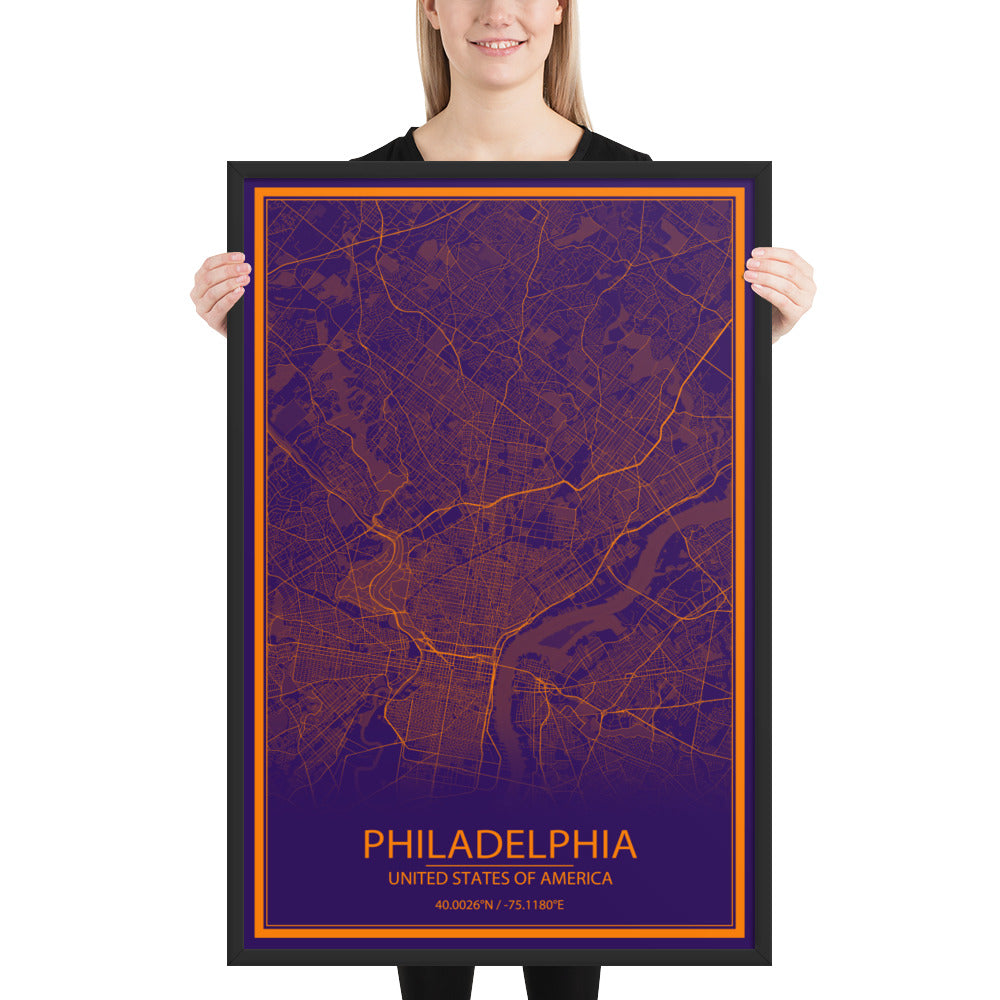 Philadelphia Purple and Orange Framed Map