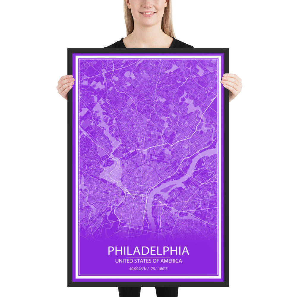 Philadelphia Purple and White Framed Map