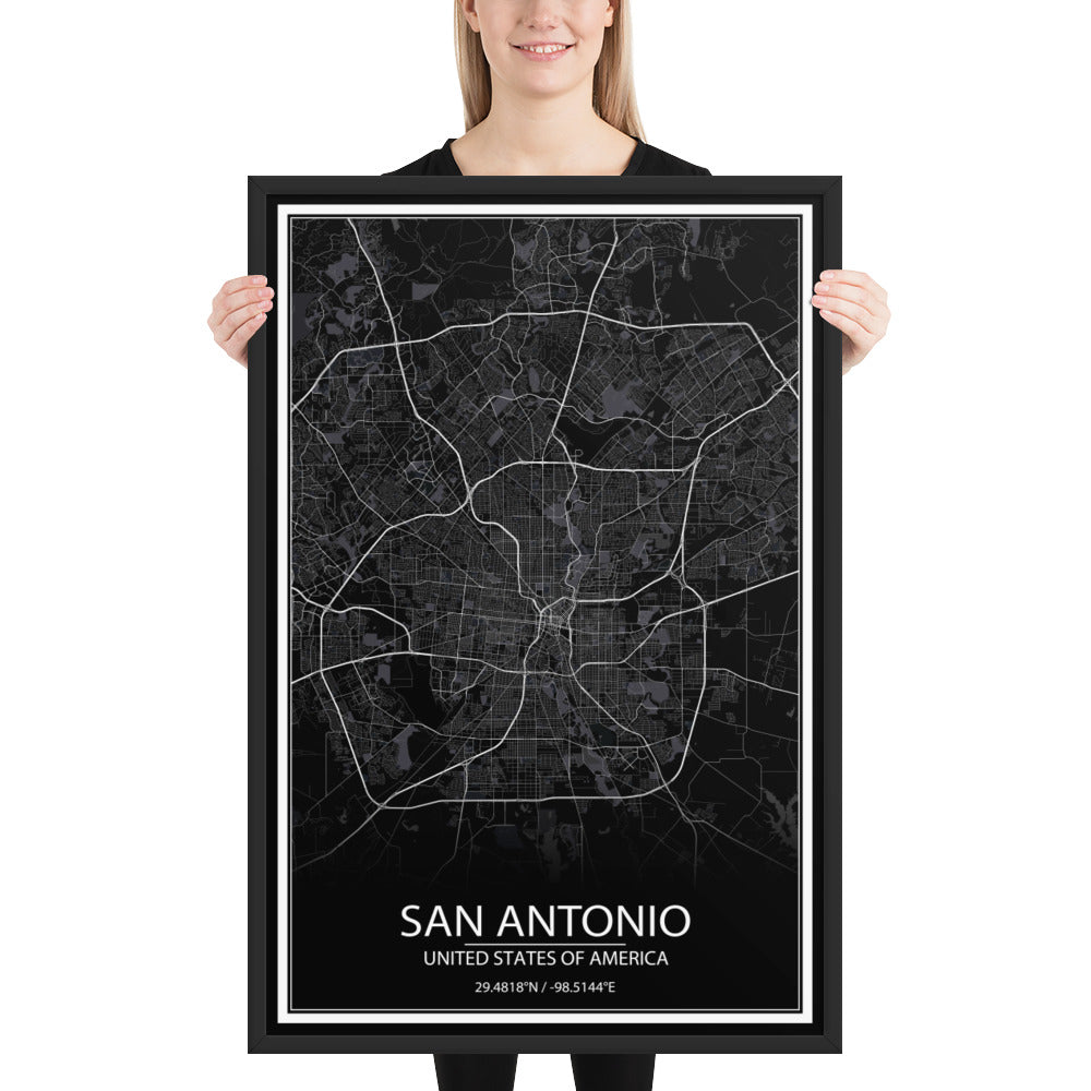 San Antonio Black Framed Map