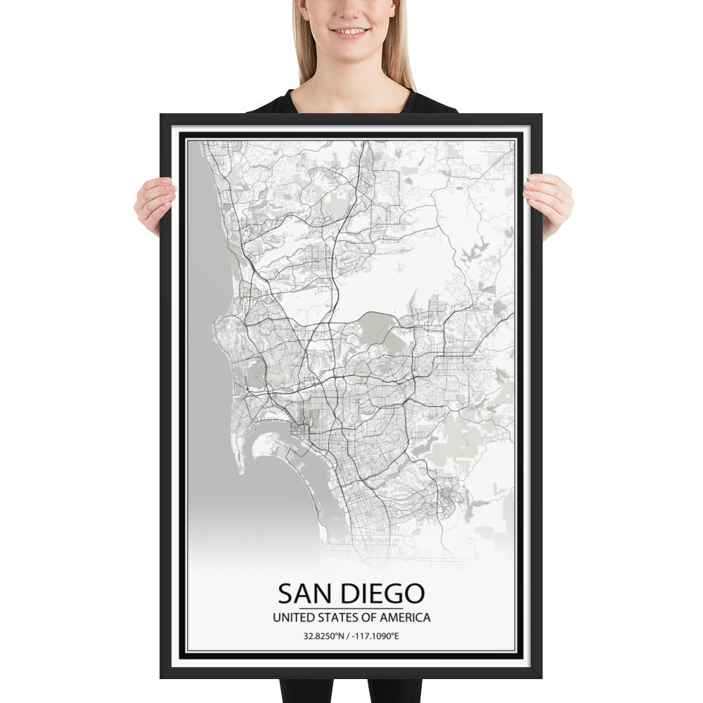 San Diego White Framed Map