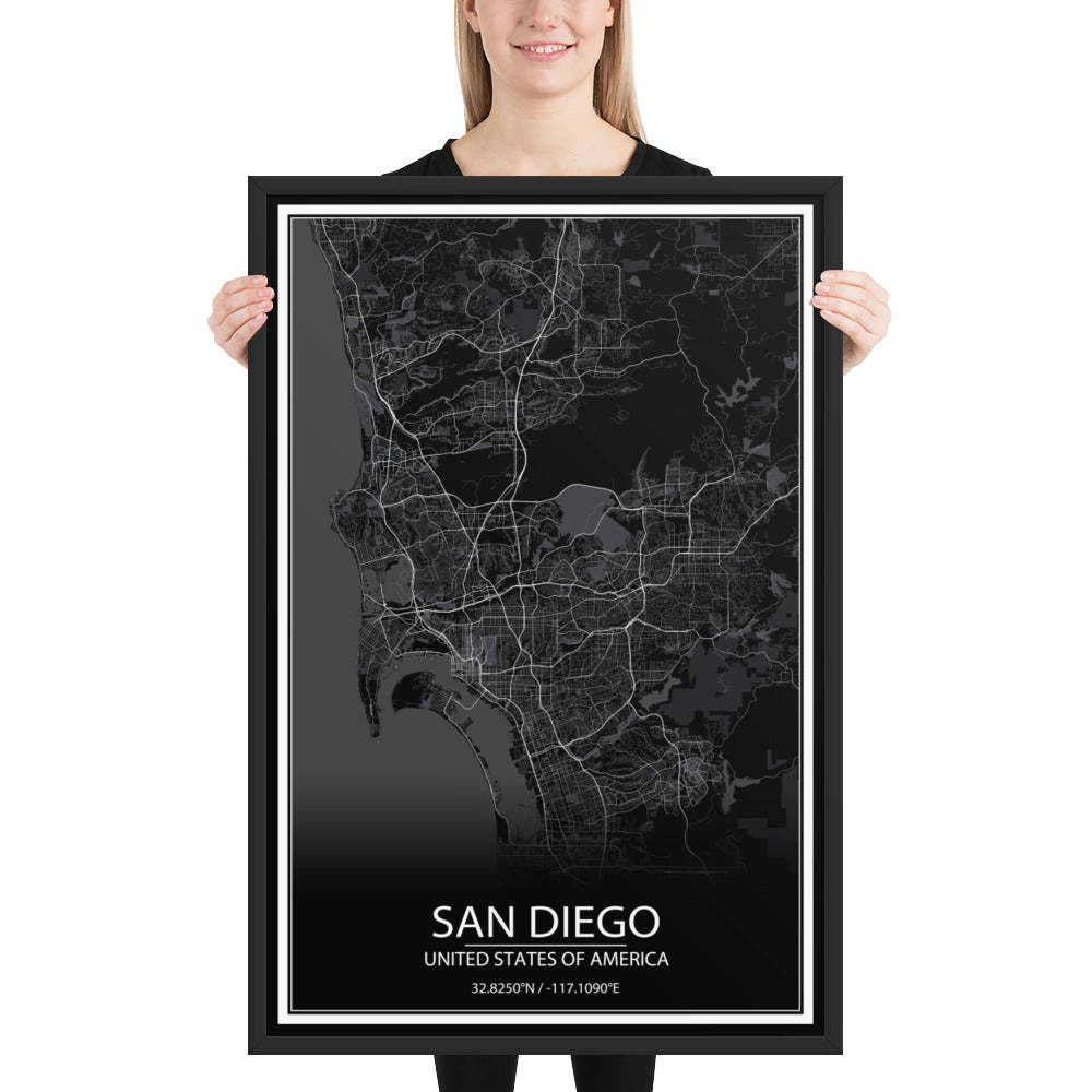 San Diego Black Framed Map