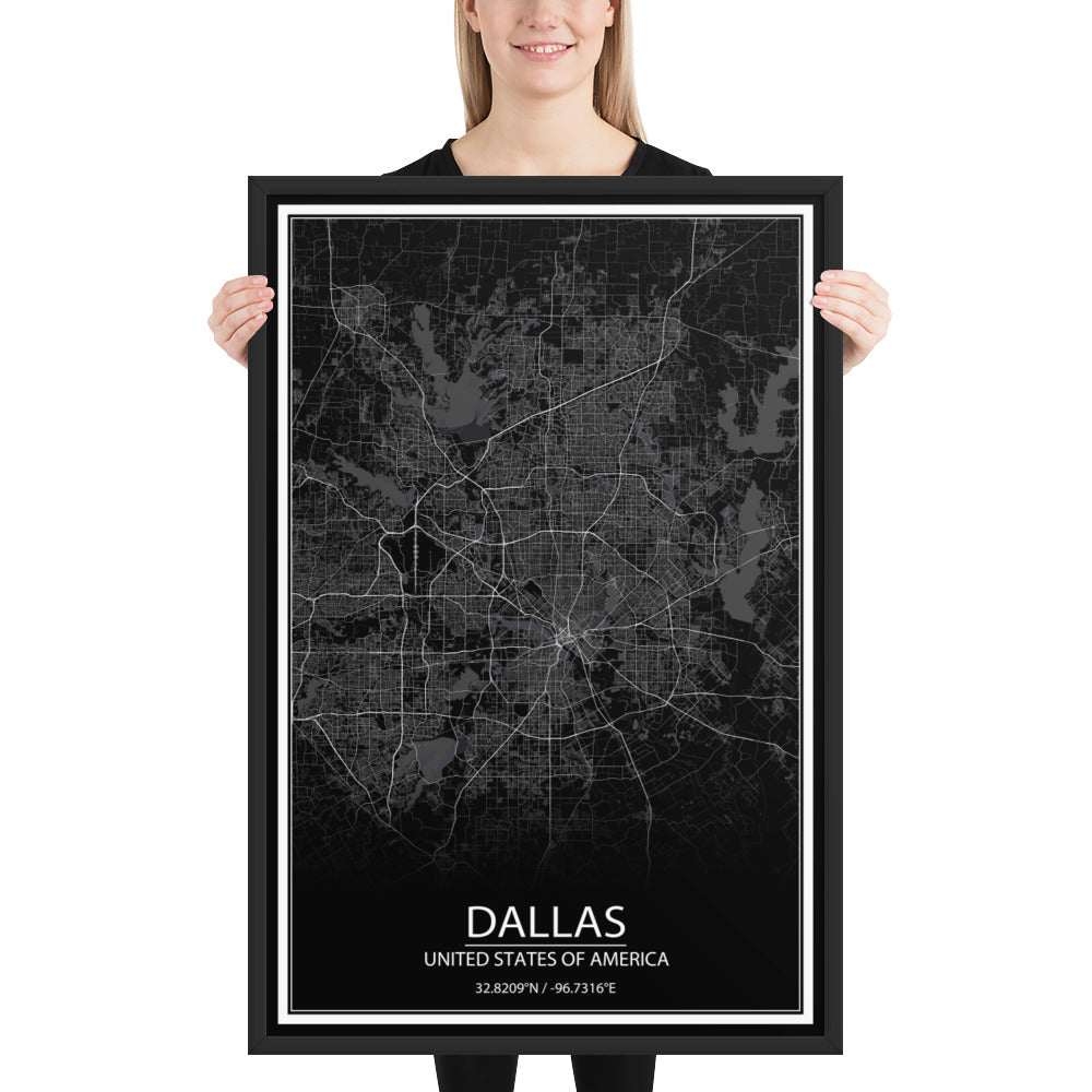 Dallas Black Framed Map