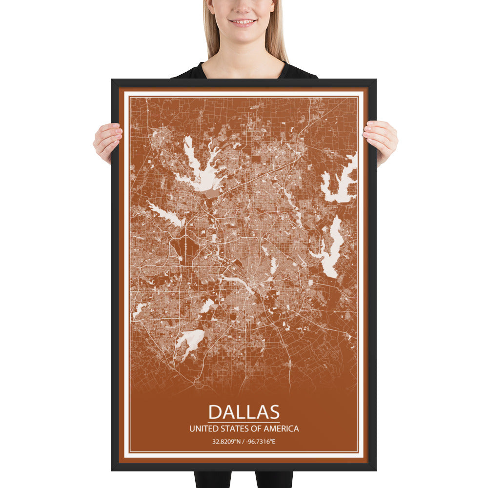 Dallas Brown and White Framed Map