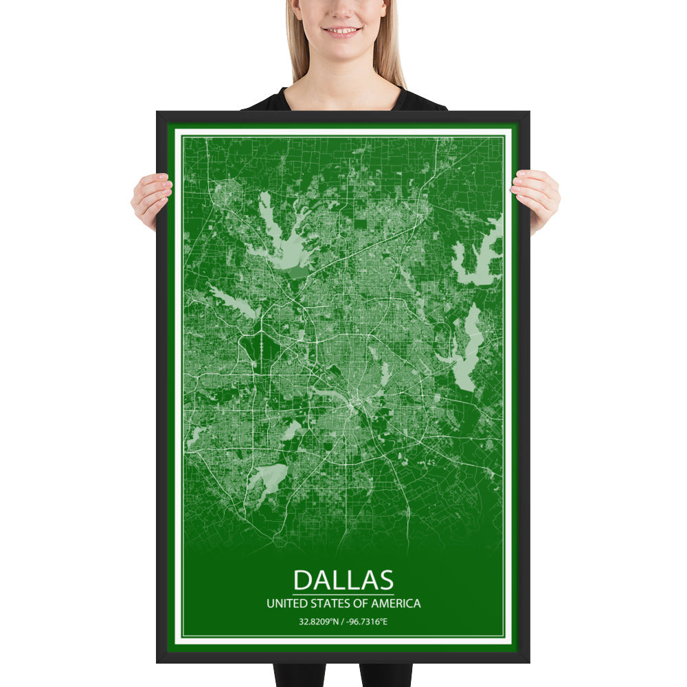 Dallas Green and White Framed Map