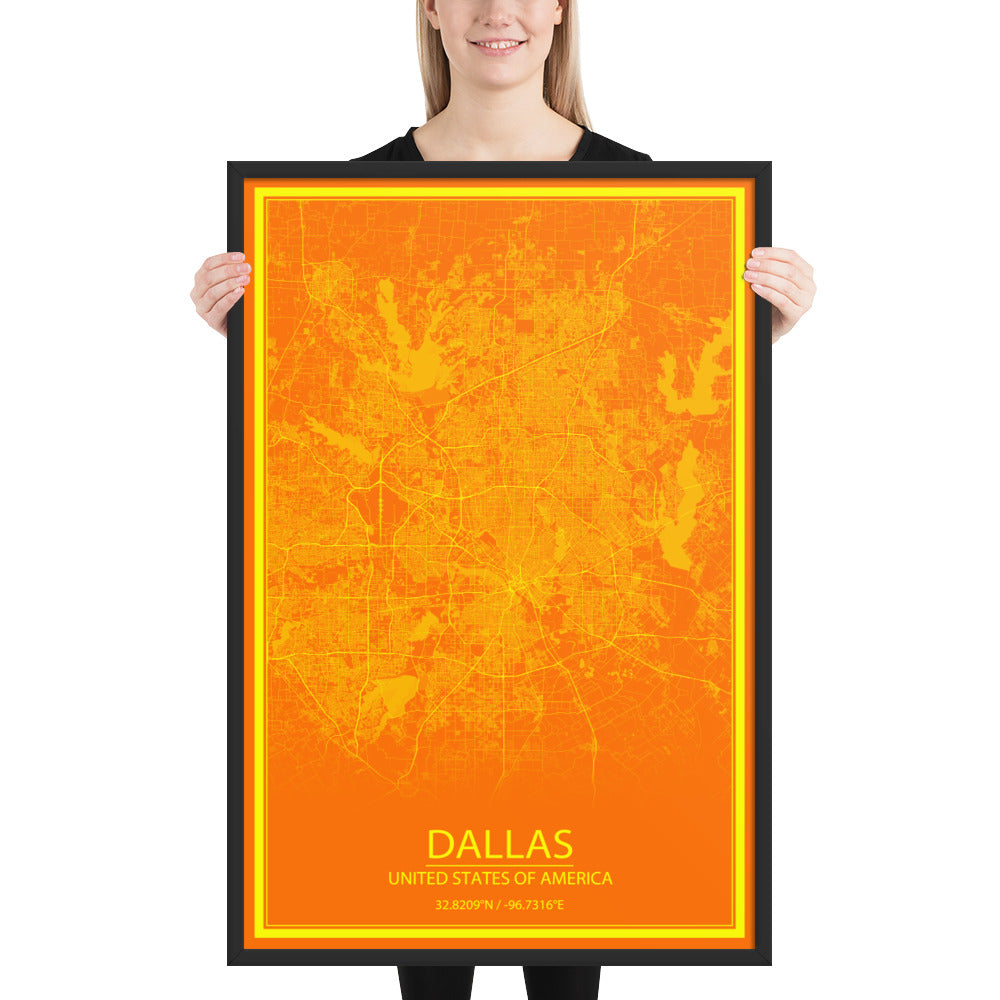 Dallas Orange and Yellow Framed Map