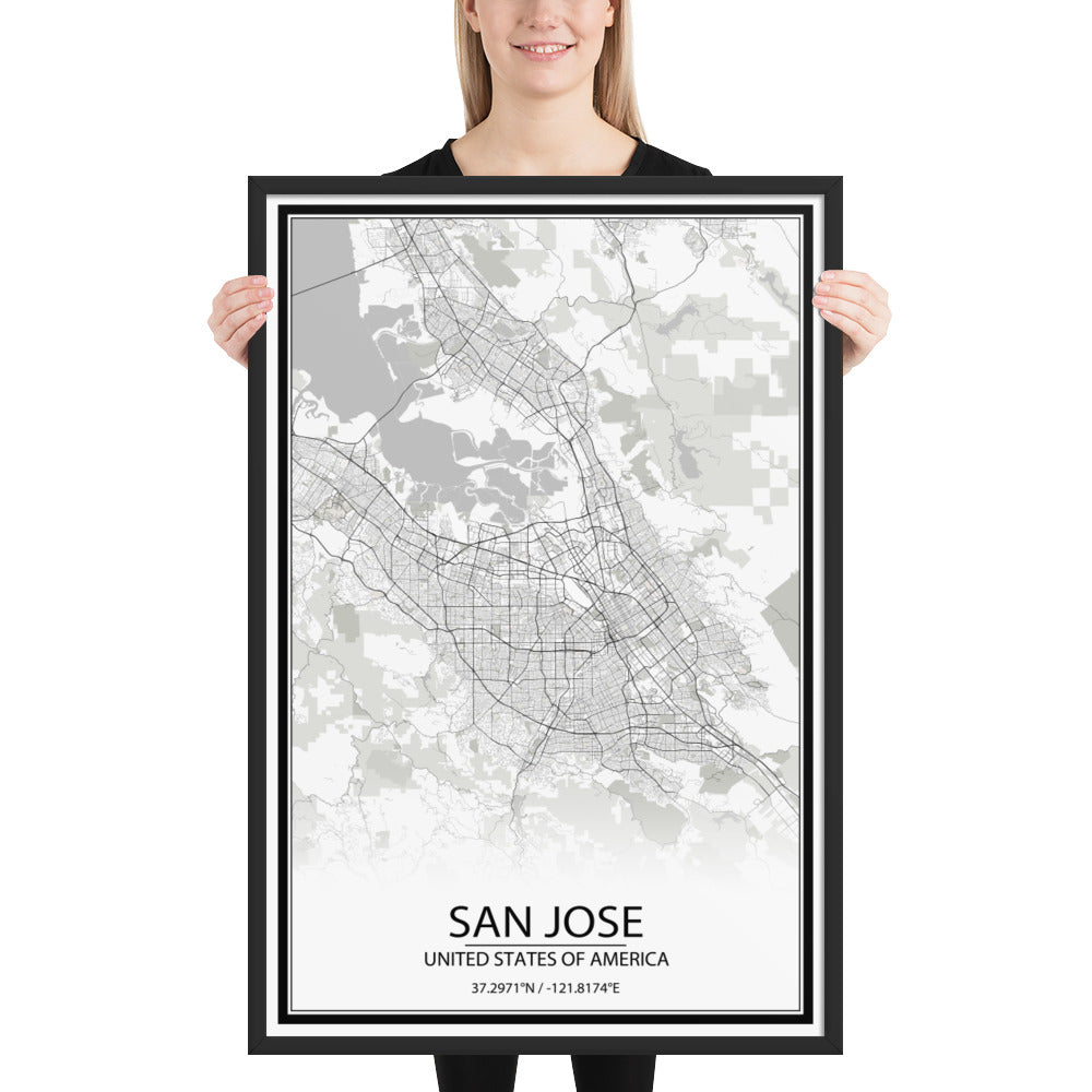 San Jose White Framed Map