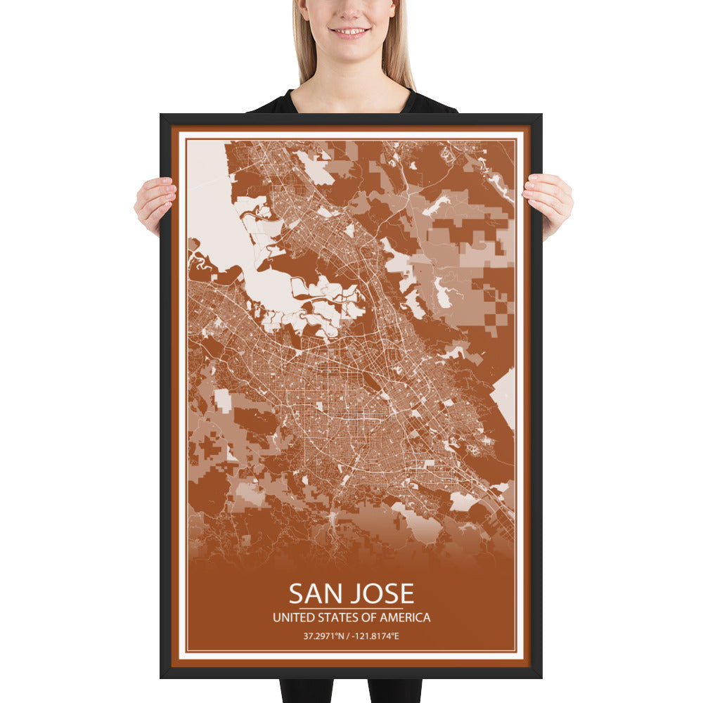 San Jose Brown and White Framed Map