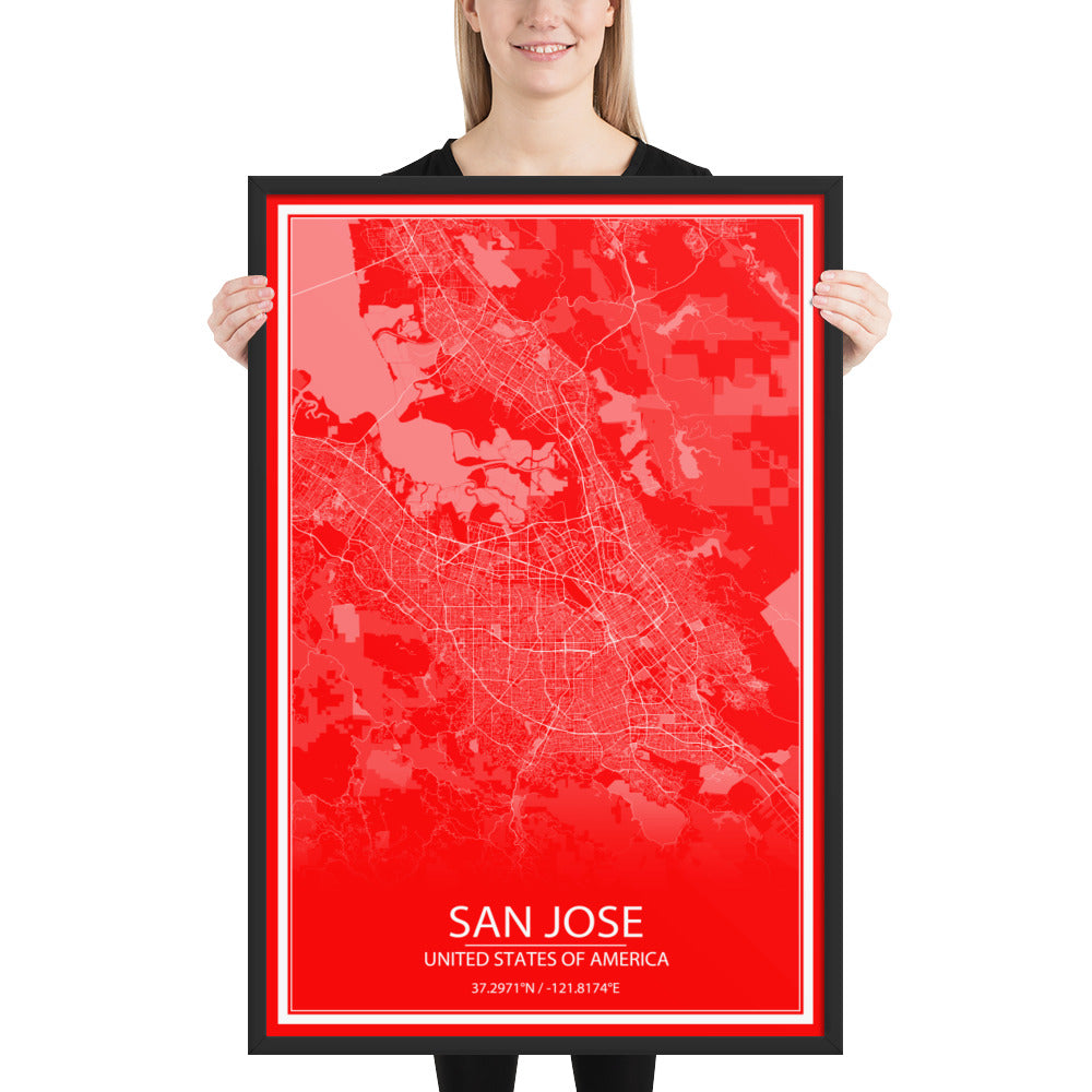 San Jose Red and White Framed Map