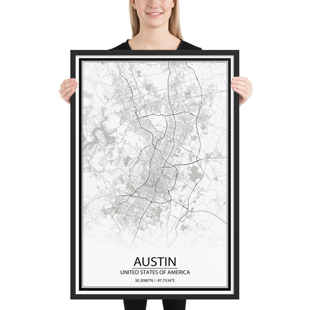 Austin White Framed Map