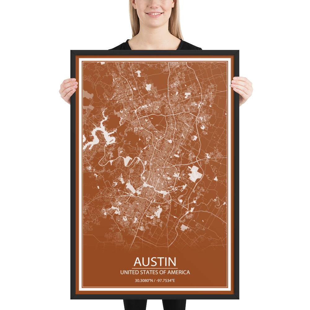 Austin Brown and White Framed Map