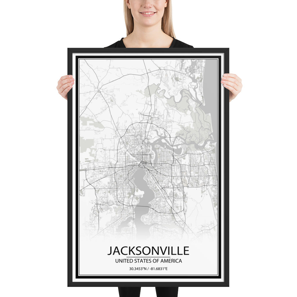 Jacksonville White Framed Map