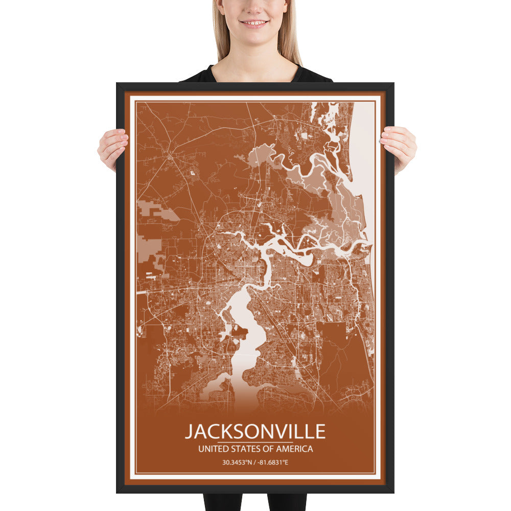 Jacksonville Brown and White Framed Map