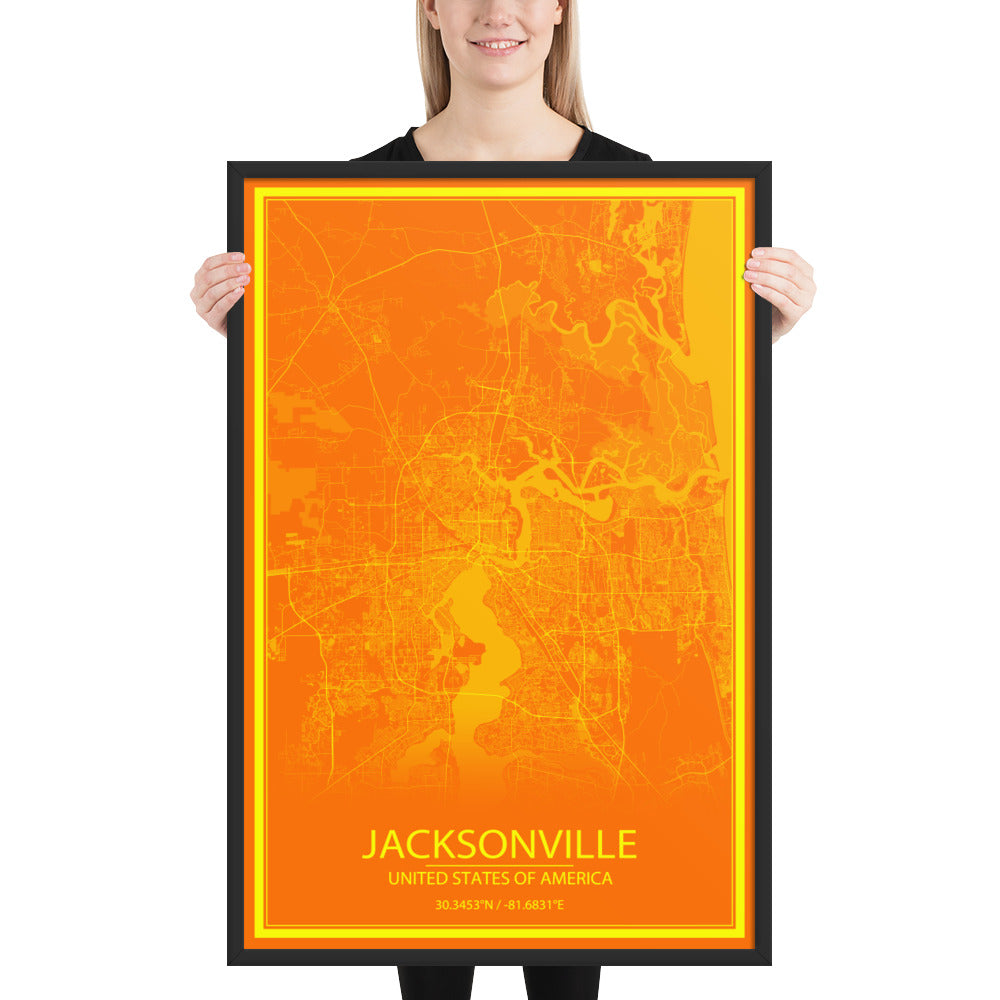 Jacksonville Orange and Yellow Framed Map