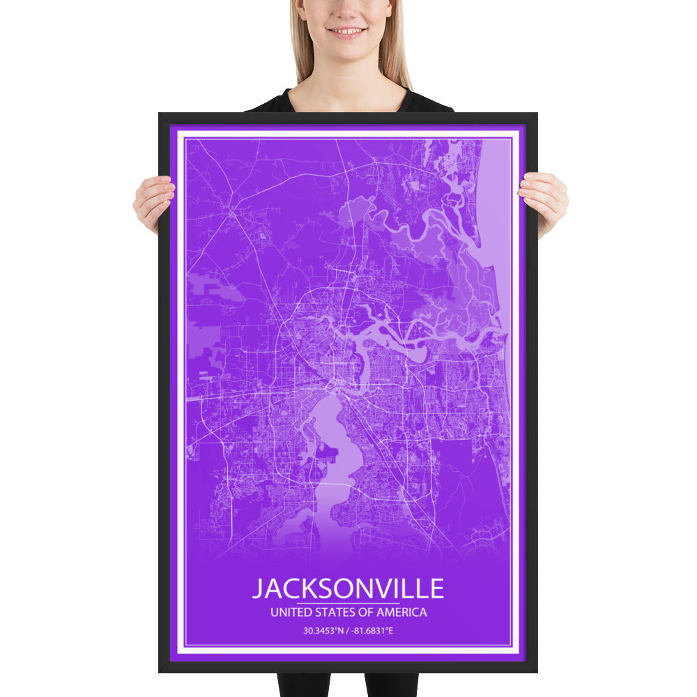 Jacksonville Purple and White Framed Map