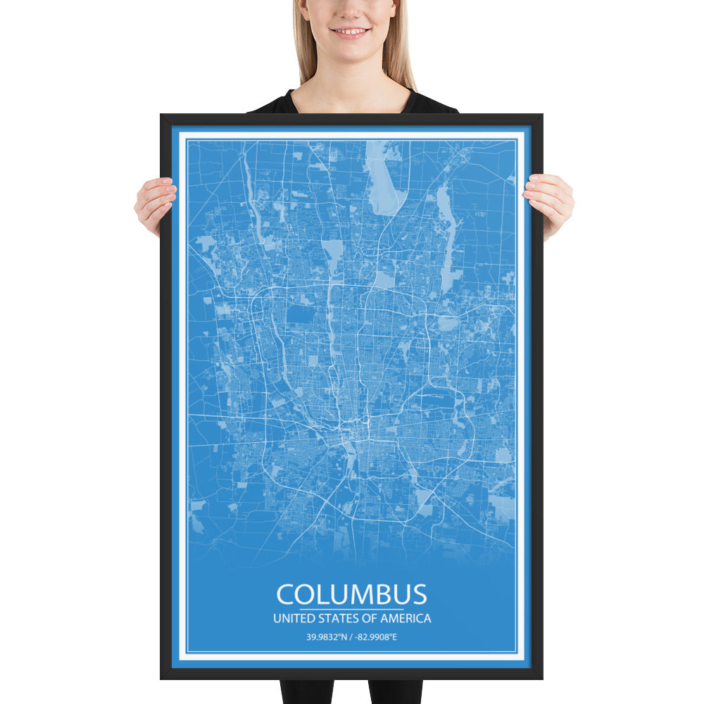 Columbus Blue and White Framed Map