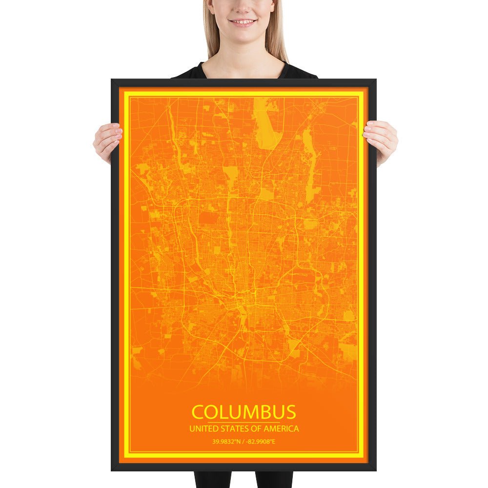 Columbus Orange and Yellow Framed Map