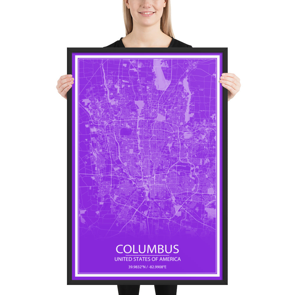 Columbus Purple and White Framed Map