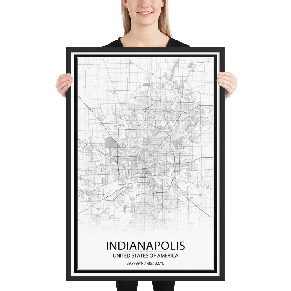 Indianapolis White Framed Map