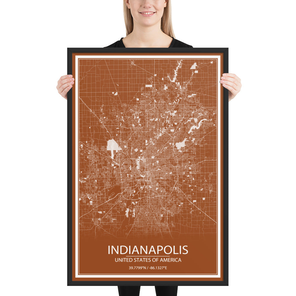 Indianapolis Brown and White Framed Map