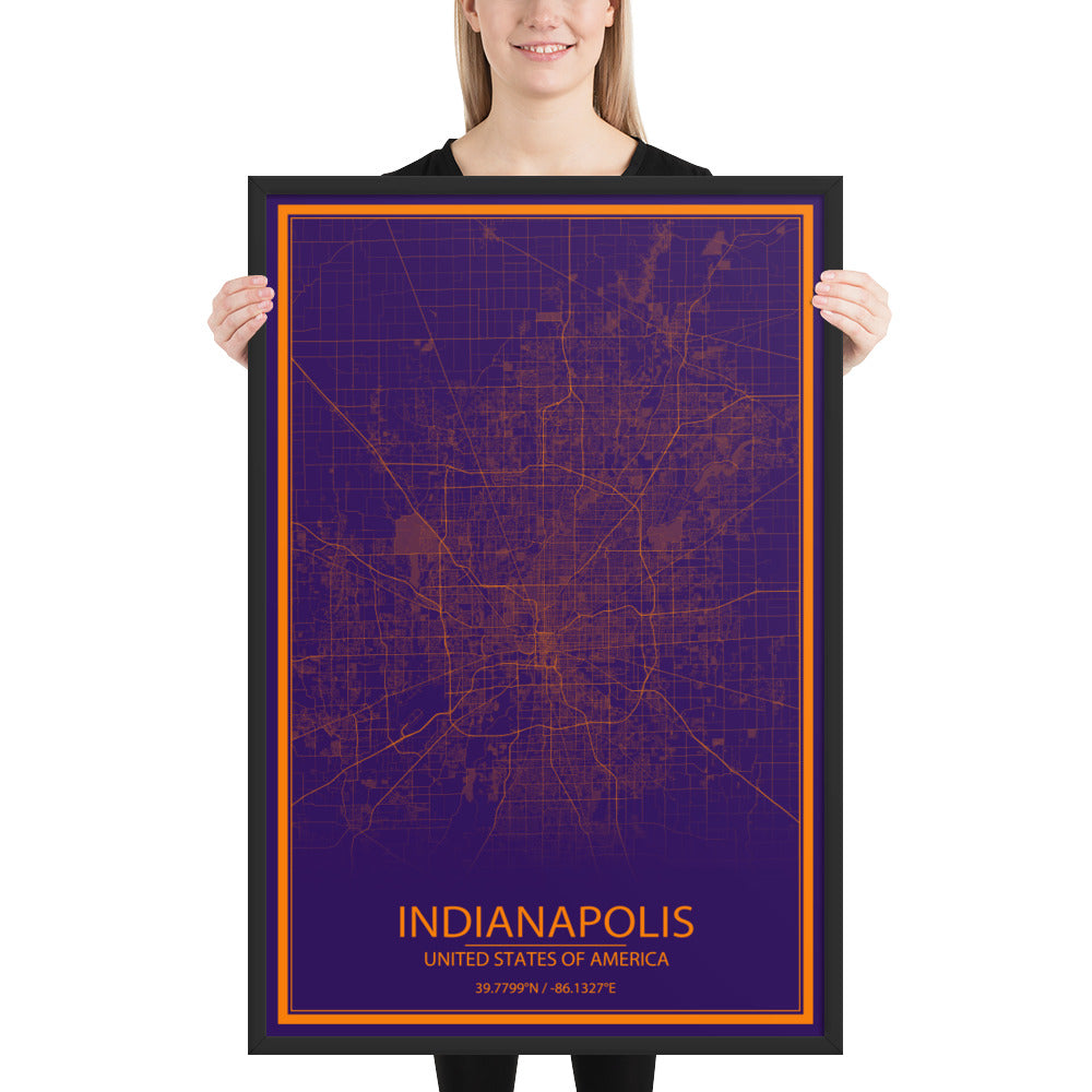 Indianapolis Purple and Orange Framed Map