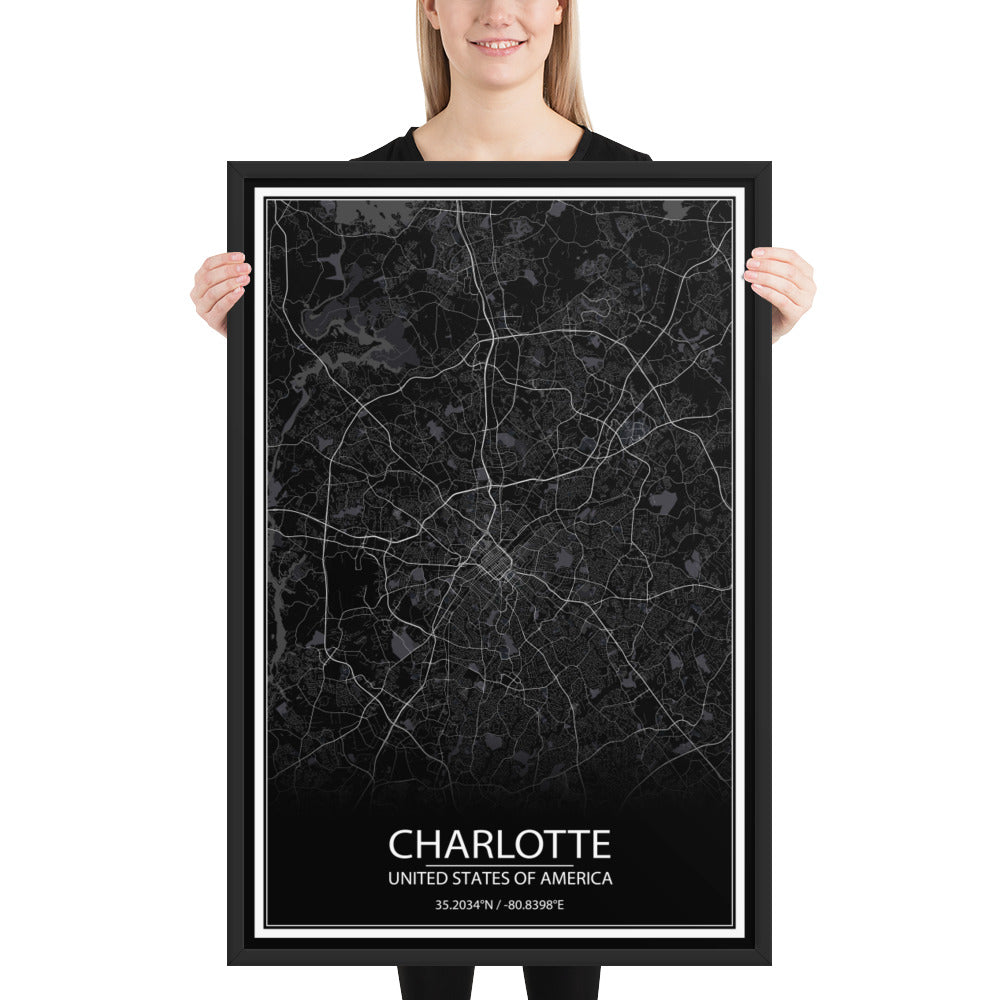 Charlotte Black Framed Map