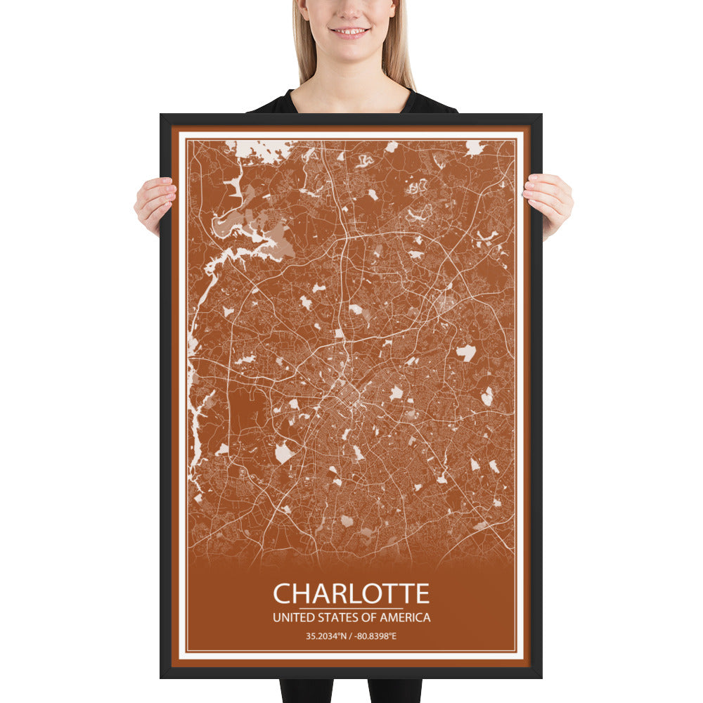 Charlotte Brown and White Framed Map