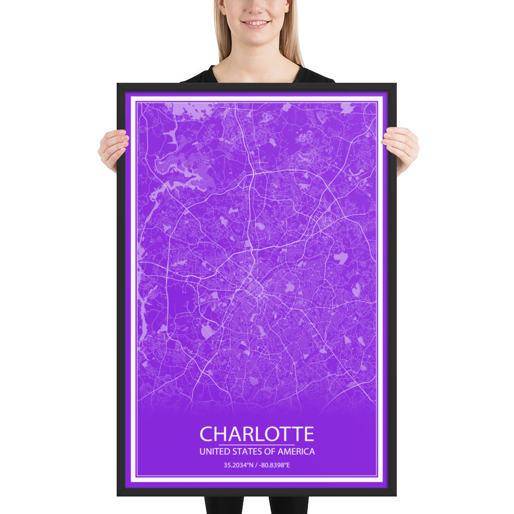 Charlotte Purple and White Framed Map