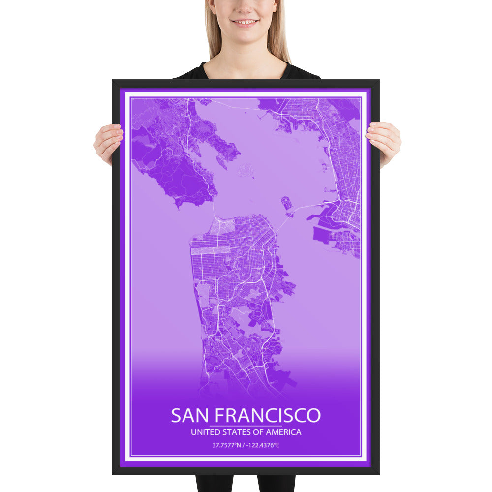 San Francisco Purple and White Framed Map